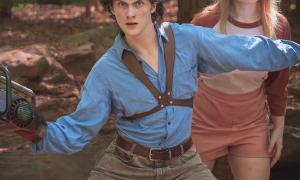 A man guarding a woman from unseen demon forces.